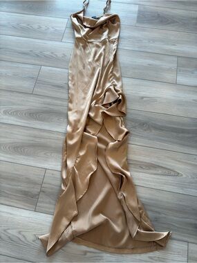 PrettyLittleThing Satin Slip Dress in Champagne